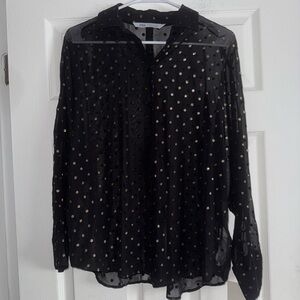 Zara Black Sheer Polka Dot Blouse
